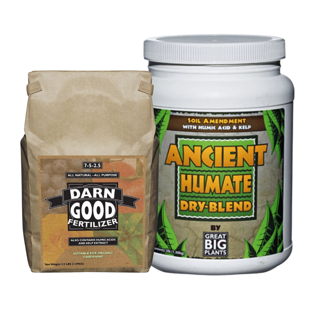 Soil Builder Combo organic soil amendment bundle – includes humic acid dry blend and premium fertilizer for improving soil structure, boosting nutrient availability, and supporting healthy plant growth before planting
